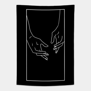 Minimalist White Line Hands Tapestry