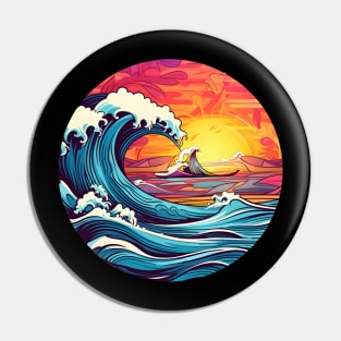 Vibrant Sunset Surf with Majestic Ocean Waves Pin