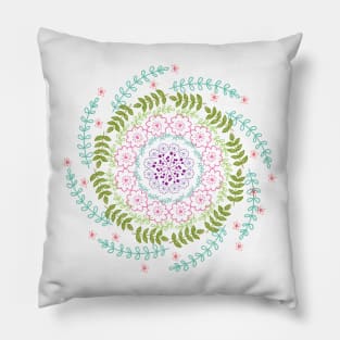 Spring Bursting Flowers Mandala Pillow