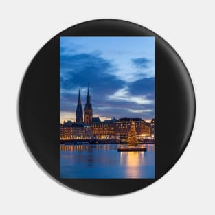 Jungfernstieg, town hall, Binnenalster, Christmas lights, dusk, Hamburg, Germany Pin