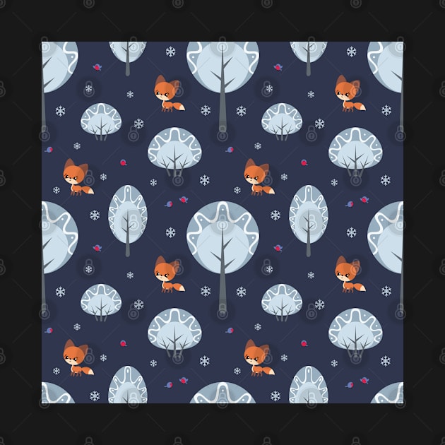 Winter Pattern with Foxes and Birds by labatchino