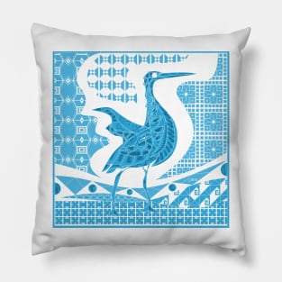 agami heron bird in mexican talavera pattern arts ecopop in sky blue Pillow