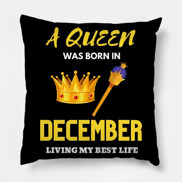 Birthday Gifts For women A Queen Was Born In December Living My Best Life Pillow by NickDsigns