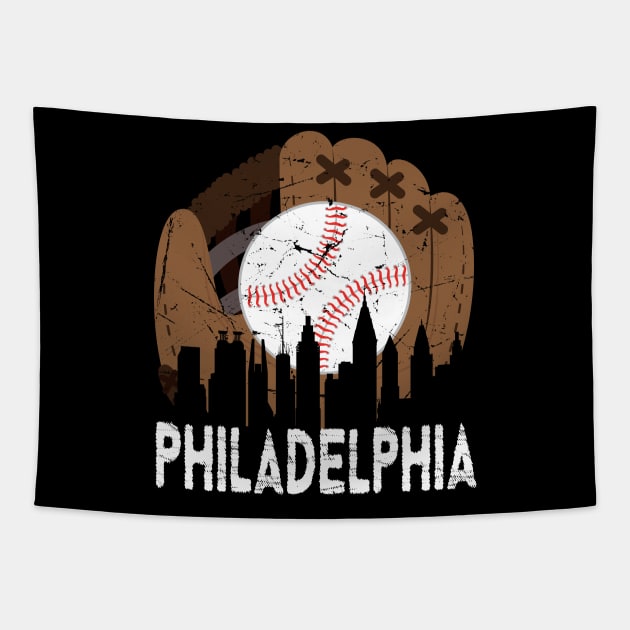 Vintage Philadelphia Baseball Glove Retro Philly Cityscap Tapestry by DesignHND