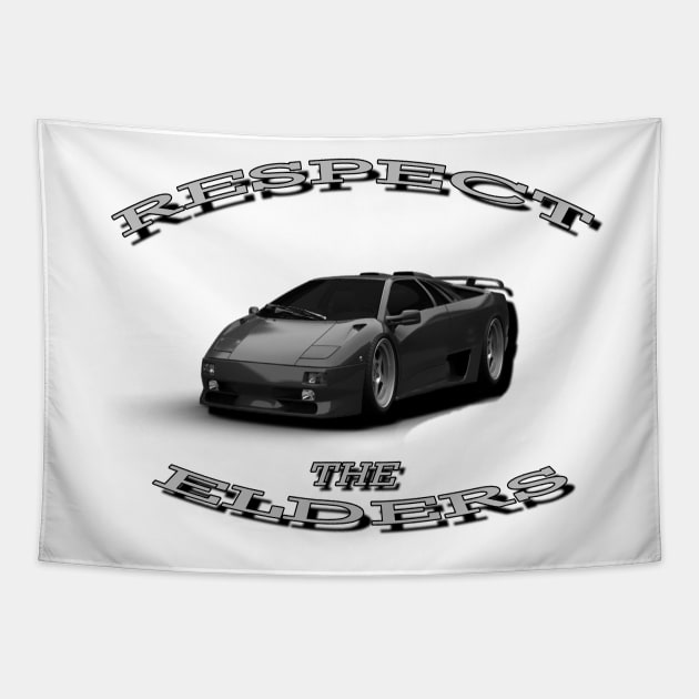 Lamborghini Diablo Black/White 'Respect The Elders' Tapestry by CarEnthusast