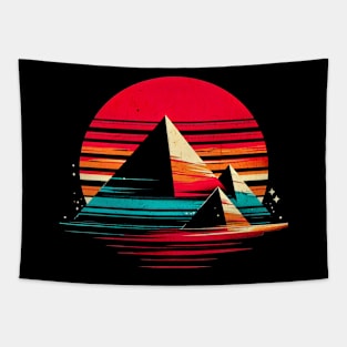 Retro Sunset Pyramids of Giza Design Tapestry