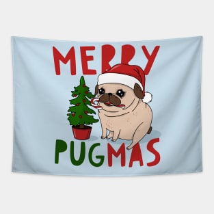 Merry Pugmas // Adorable Christmas Pug with Tree Tapestry