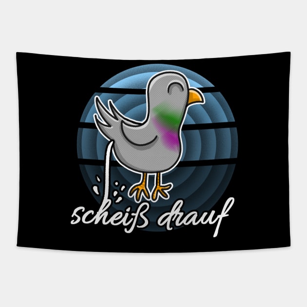 Scheiß drauf Pigeon Cartoon poop Tapestry by Dreadful Scrawl 666