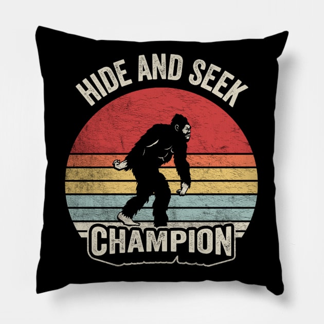 Retro Vintage Bigfoot Hide And Seek Champion Funny Camping Hiking Outdoor Pillow by SomeRays