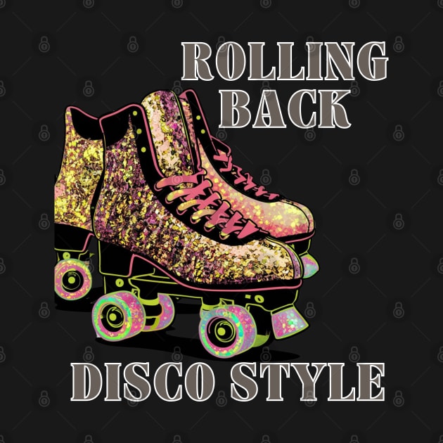 1980s Era Roller Skates Rolling Back Disco Style Gold Glitter Skates, 80s skating by MugMusewear