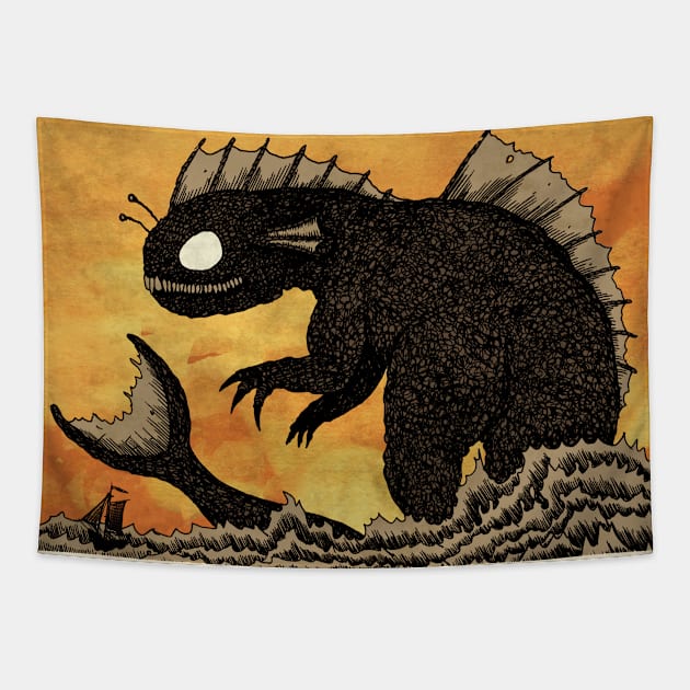 Sea Monster & Boat Tapestry by djrbennett