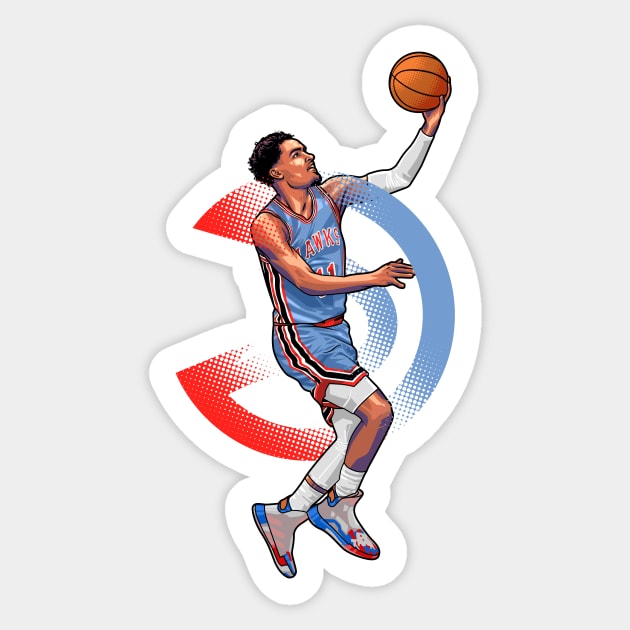Trae Young Cartoon Style City Style Jersey Sticker for Sale by