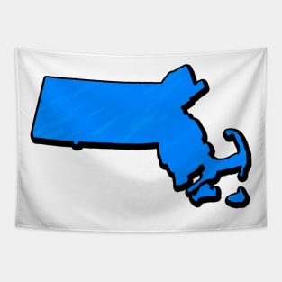 Bright Blue Massachusetts Outline Tapestry