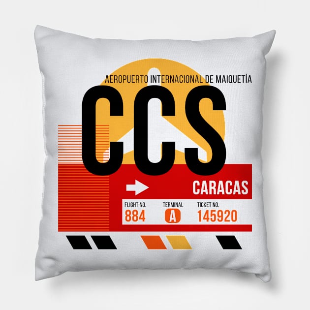 Caracas (CCS) Airport // Sunset Baggage Tag Pillow by Now Boarding