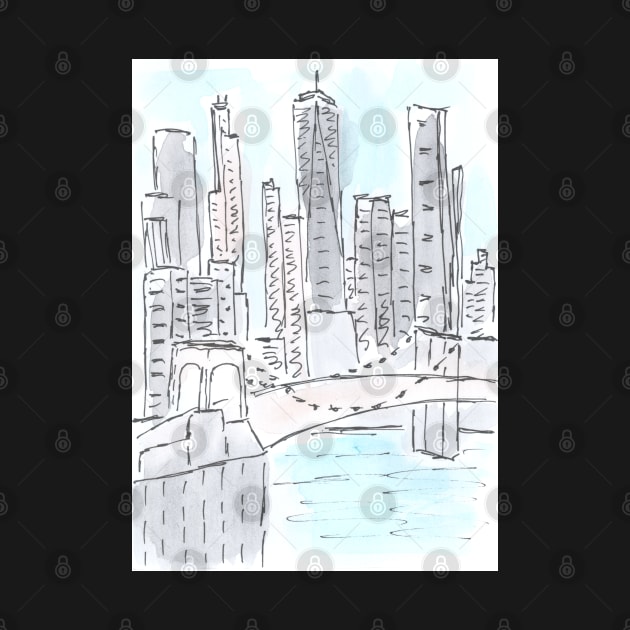 New York. Exterior. Architecture. Tourist place. Watercolor, art decoration, sketch. Illustration hand drawn modern by grafinya