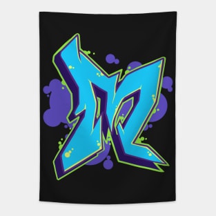 Letter M - Graffiti Street Art Style Blue Tapestry