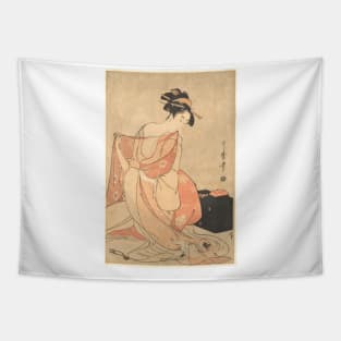 A Woman and a Cat by Kitagawa Utamaro Tapestry