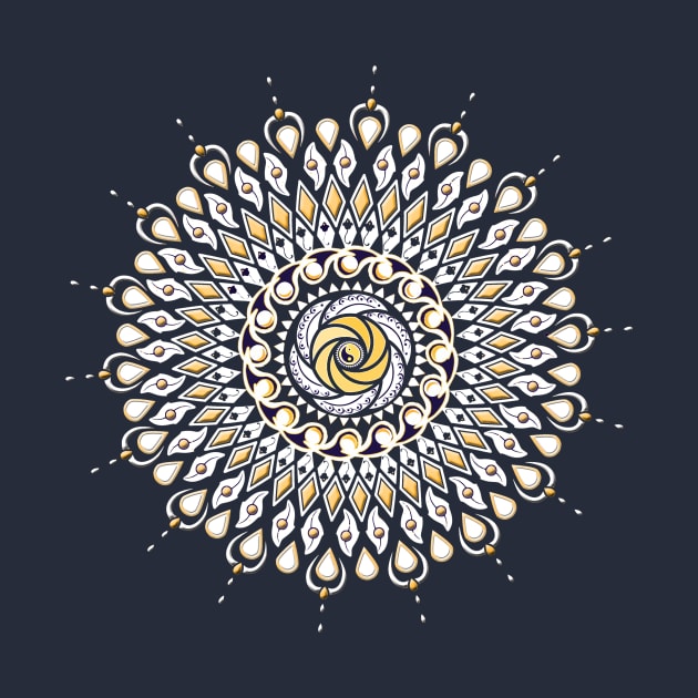 Gold and White Lens Mandala by DISmithArt