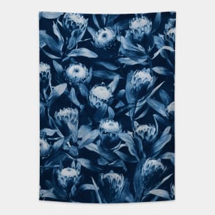 Evening Proteas - Denim Blue Tapestry