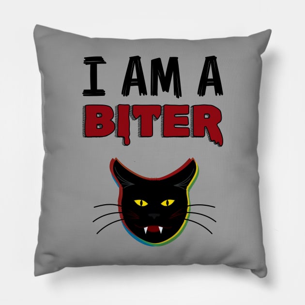 i am a biter cat Pillow by necroembers art