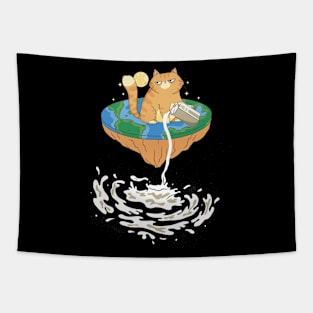 Funny Flat Earth Theory Milky Way Cat Geography Teacher Tapestry