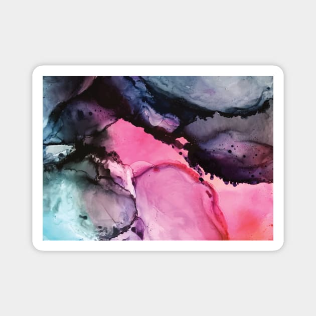 Pink and Navy Alcohol Ink Painting Magnet by Elizabeth Karlson Art