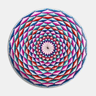 Handmade red, pink, blue mandala art Pin