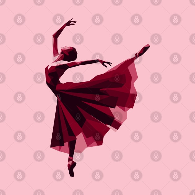 Silhouette of ballerina in a dark red tutu. Vector illustration, tiptoe dancing, ballet pose by Nora Liak