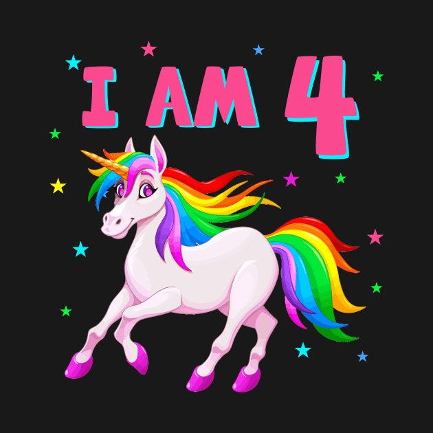 I Am 4 Unicorn Birthday by Creative Design