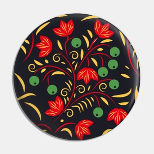 pattern with flowers and leaves hohloma style Pin