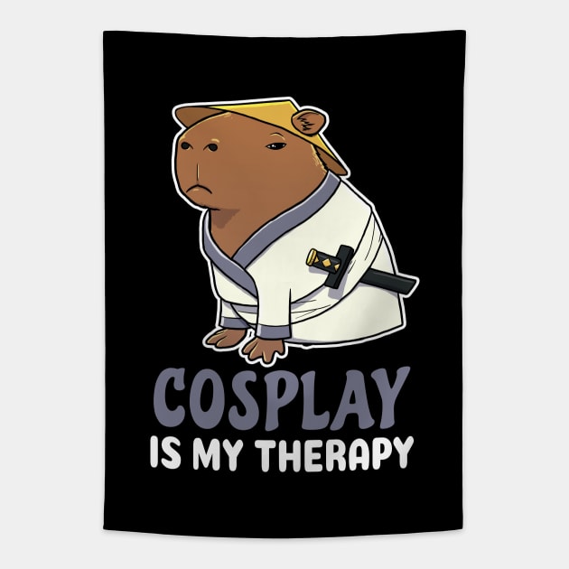 Cosplay is my therapy cartoon Capybara Samurai Tapestry by capydays