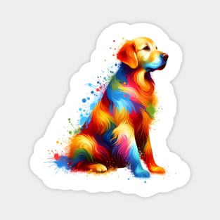 Vibrant Abstract Golden Retriever in Splash Paint Style Magnet