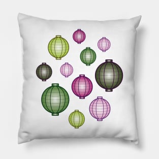 Lanterns | Mid Autumn Festival | Pink Green | White Pillow