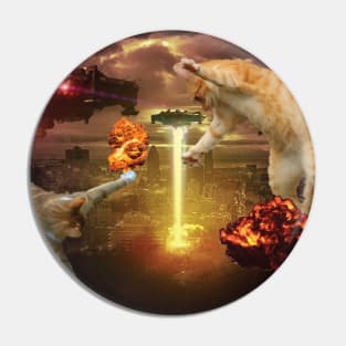 Funny Catzilla Kitty Lover Meme Pin