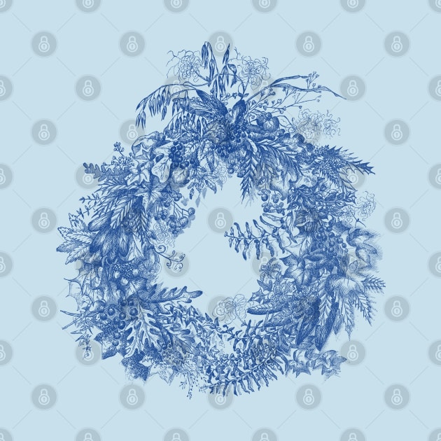 Cottagecore Aesthetic Blue Floral Wreath by Biophilia