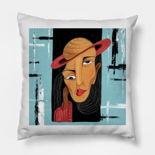 Lady traveling on space Pillow