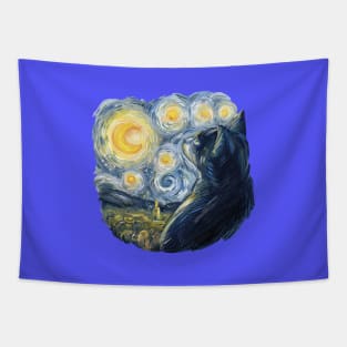 Cat in Van Gogh Starry Night Style Tapestry