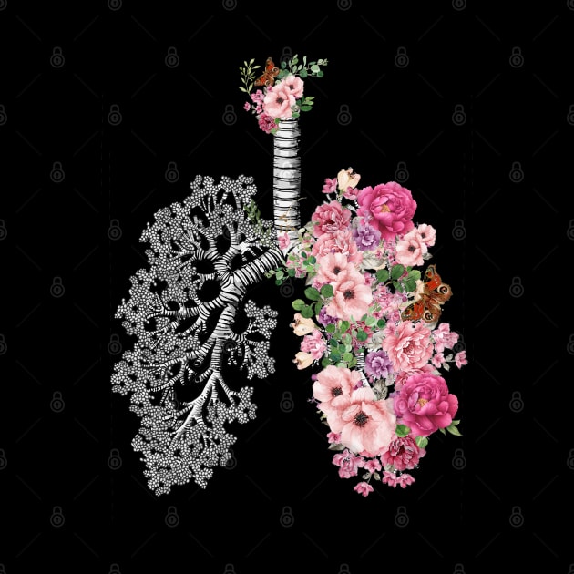 Lung Anatomy, vintage pink roses, Cancer Awareness by Collagedream