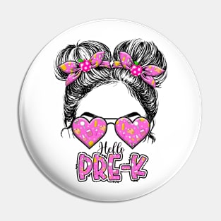 Kids Hello Pre-K Messy Bun Girls Preschool Back To School Pin