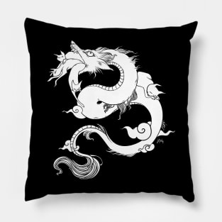 Flying Dragon In Space With Cats Drawing Pillow