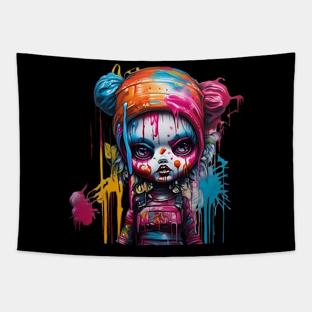 scary pink doll Tapestry by mdr design