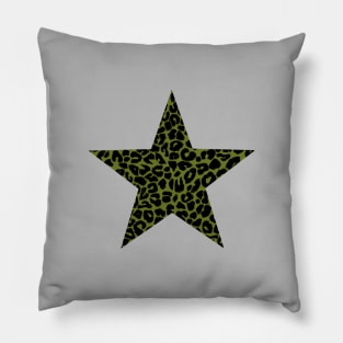 Leopard Print Star Pattern in Green and Black Pillow