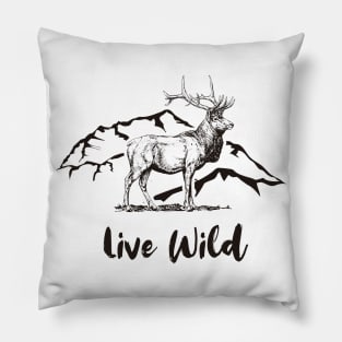 Bull Elk Standing "Live Wild" Pillow