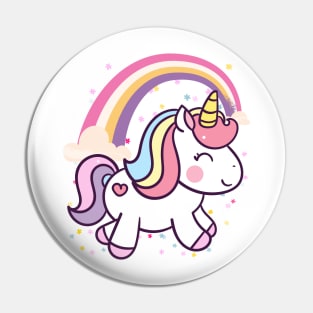 Cute Unicorn With Rainbow and Little Flowers Pin