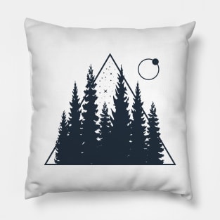 Pine Trees, Moon. Creative Illustration. Geometric, Line Art Style Pillow