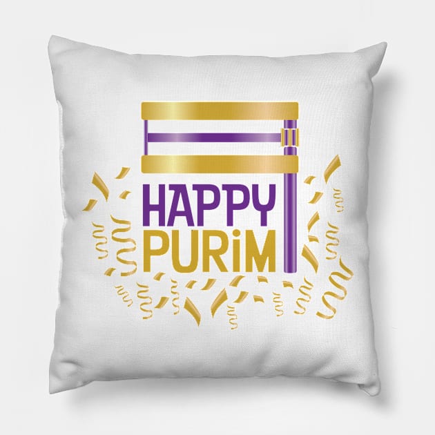 Purple Gold Happy Purim and Grogger Pillow by sigdesign