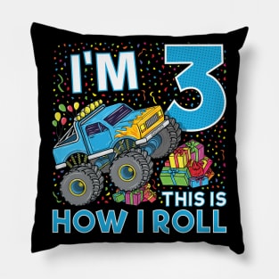 3rd Birthday Monster Truck Party Gift 3 Year Old Boy Pillow