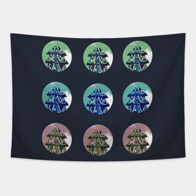 Festive Green Blue Decorated Christmas Tree Holidays Tapestry by OneL Design