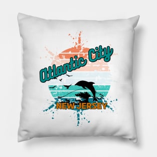 Atlantic City New Jersey Retro  Vintage Sunset Pillow