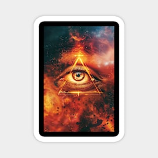 print with a Masonic sign symbol of the Illuminati eyes on fire in the pyramid Magnet